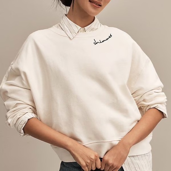 Pilcro Anthropologie White Embroidered Crew Neck Sweater - Size XL - Picture 1 of 9